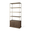 Baron Dark Brown Wood w/ Antiqued Aged Brass Metal 2-Door Open Shelving Unit by Mercana at Eve Furniture