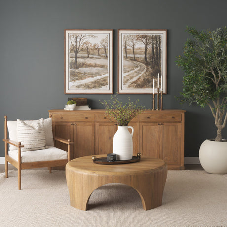 Baron Light Brown Solid Wood w/ Antiqued Brass Knobs 3-Drawer 6-Door Sideboard by Mercana at Eve Furniture