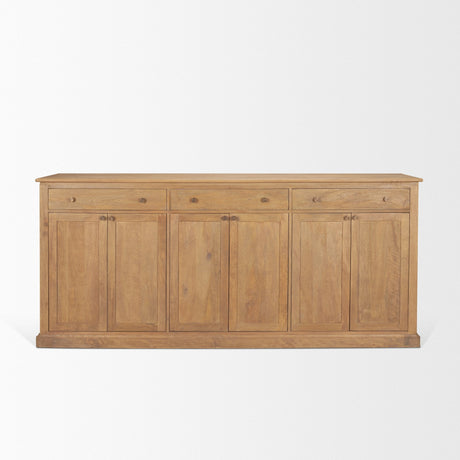 Baron Light Brown Solid Wood w/ Antiqued Brass Knobs 3-Drawer 6-Door Sideboard by Mercana at Eve Furniture