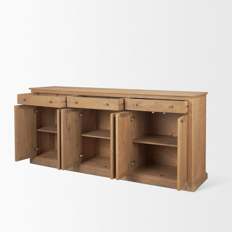 Baron Light Brown Solid Wood w/ Antiqued Brass Knobs 3-Drawer 6-Door Sideboard by Mercana at Eve Furniture