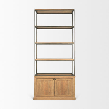 Baron Light Brown Wood w/ Gunmetal 2-Door Open Shelving Unit by Mercana at Eve Furniture