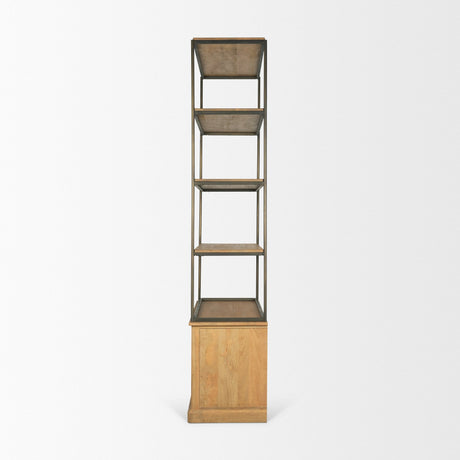 Baron Light Brown Wood w/ Gunmetal 2-Door Open Shelving Unit by Mercana at Eve Furniture