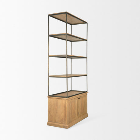 Baron Light Brown Wood w/ Gunmetal 2-Door Open Shelving Unit by Mercana at Eve Furniture