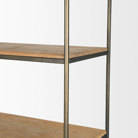 Baron Light Brown Wood w/ Gunmetal 2-Door Open Shelving Unit by Mercana at Eve Furniture