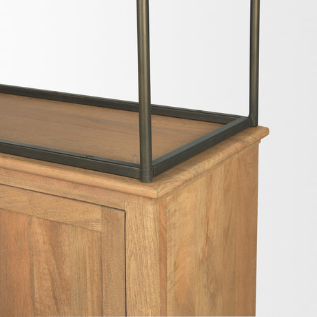 Baron Light Brown Wood w/ Gunmetal 2-Door Open Shelving Unit by Mercana at Eve Furniture