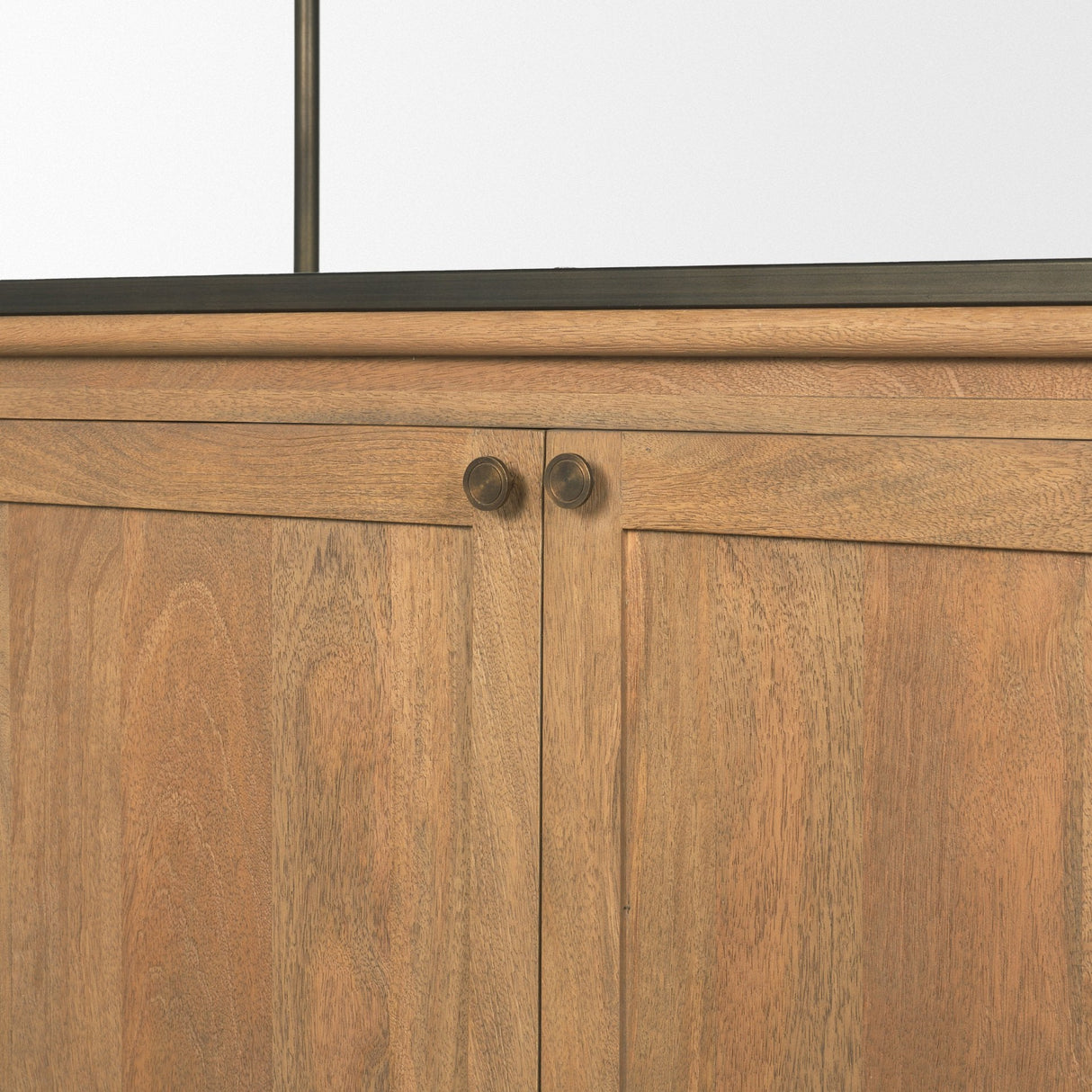 Baron Light Brown Wood w/ Gunmetal 2-Door Open Shelving Unit by Mercana at Eve Furniture