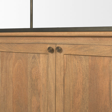 Baron Light Brown Wood w/ Gunmetal 2-Door Open Shelving Unit by Mercana at Eve Furniture