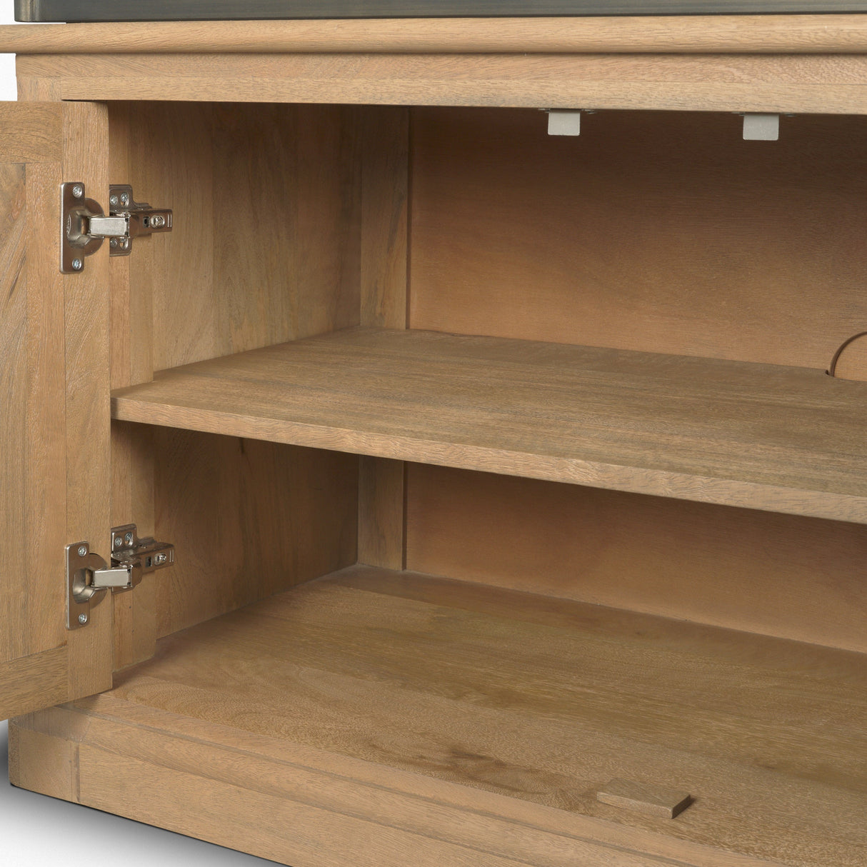 Baron Light Brown Wood w/ Gunmetal 2-Door Open Shelving Unit by Mercana at Eve Furniture