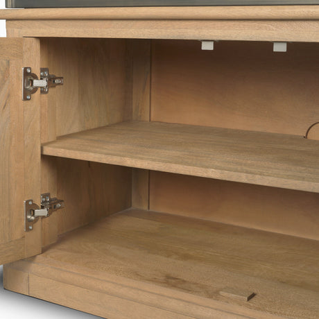 Baron Light Brown Wood w/ Gunmetal 2-Door Open Shelving Unit by Mercana at Eve Furniture