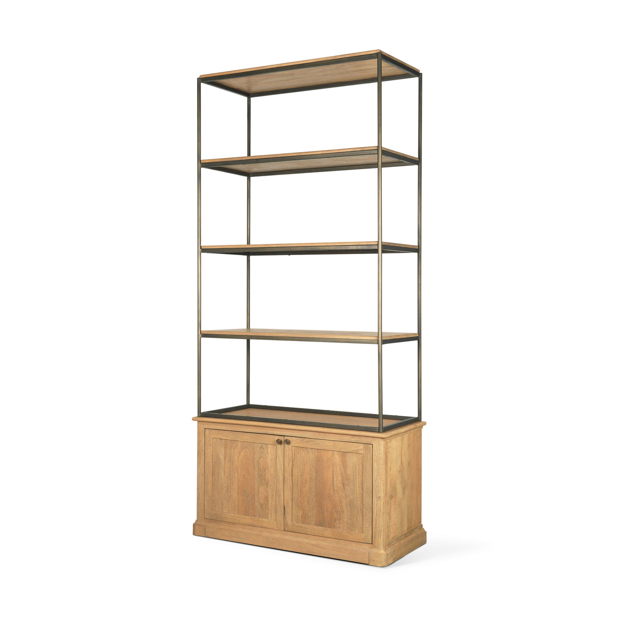 Baron Light Brown Wood w/ Gunmetal 2-Door Open Shelving Unit by Mercana at Eve Furniture