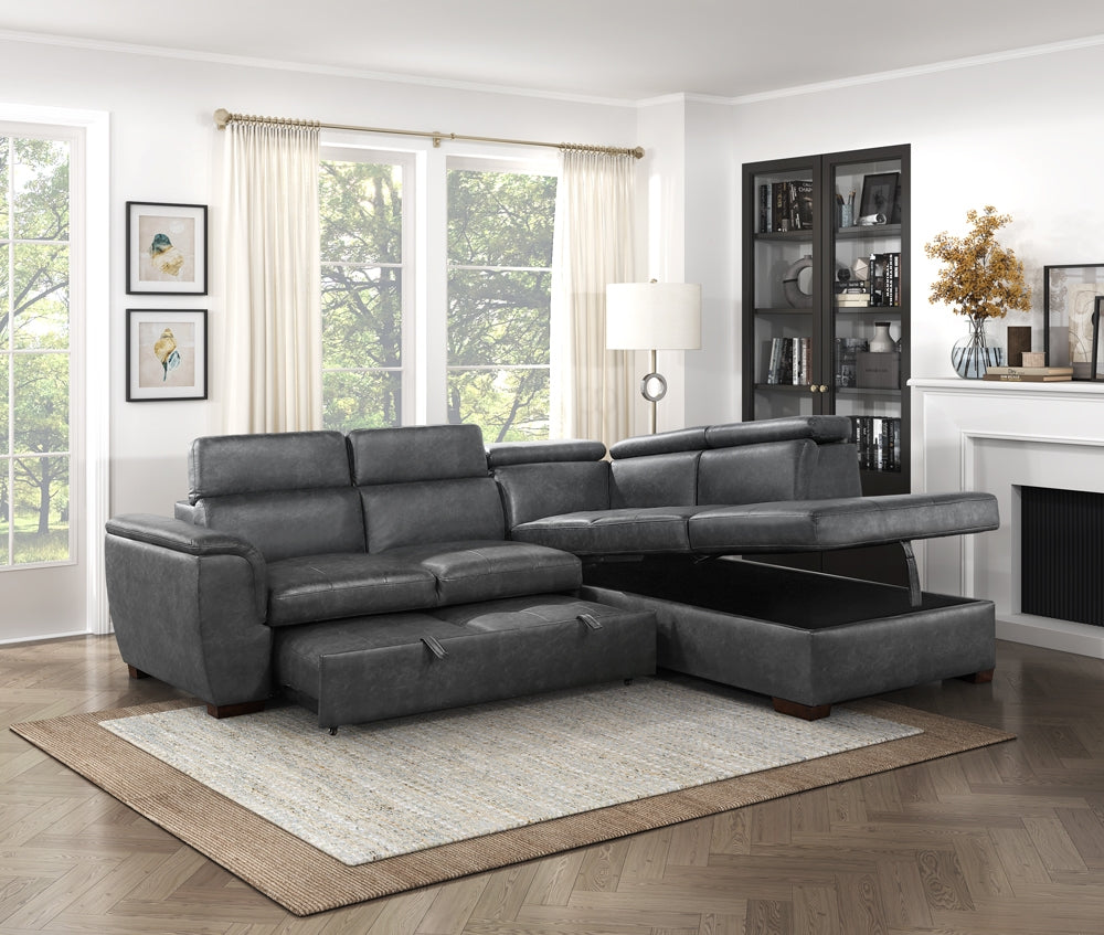 Barre Gray Faux Leather 2-Piece Storage Sleeper Sectional by Homelegance at Eve Furniture