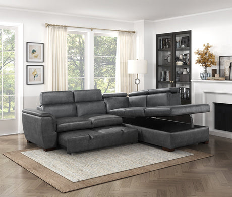 Barre Gray Faux Leather 2-Piece Storage Sleeper Sectional by Homelegance at Eve Furniture