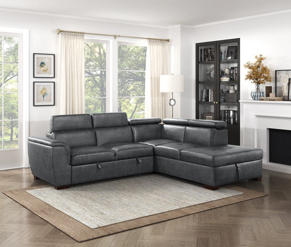 Barre Gray Faux Leather 2-Piece Storage Sleeper Sectional by Homelegance at Eve Furniture