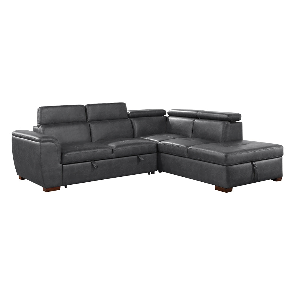 Barre Gray Faux Leather 2-Piece Storage Sleeper Sectional by Homelegance at Eve Furniture
