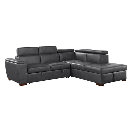Barre Gray Faux Leather 2-Piece Storage Sleeper Sectional by Homelegance at Eve Furniture
