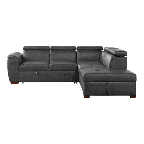 Barre Gray Faux Leather 2-Piece Storage Sleeper Sectional by Homelegance at Eve Furniture