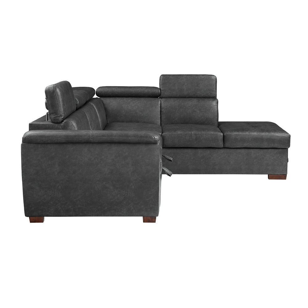 Barre Gray Faux Leather 2-Piece Storage Sleeper Sectional by Homelegance at Eve Furniture