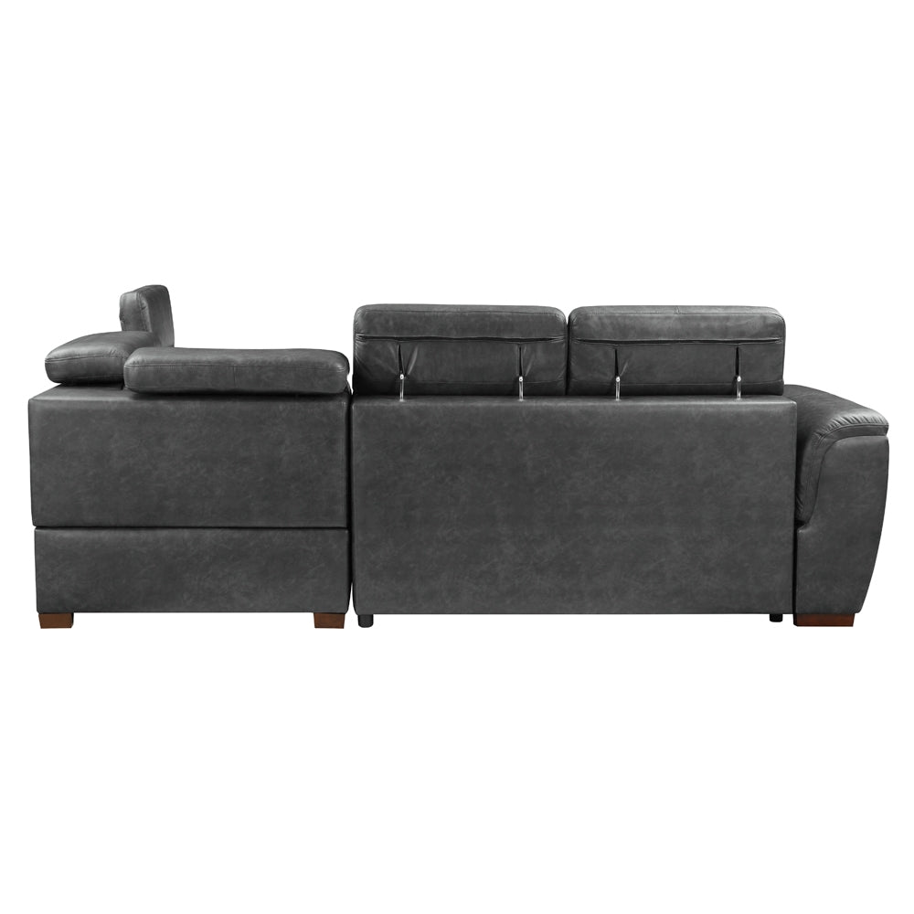 Barre Gray Faux Leather 2-Piece Storage Sleeper Sectional by Homelegance at Eve Furniture