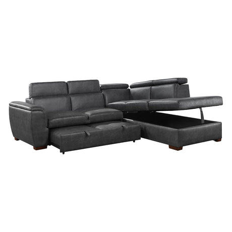 Barre Gray Faux Leather 2-Piece Storage Sleeper Sectional by Homelegance at Eve Furniture