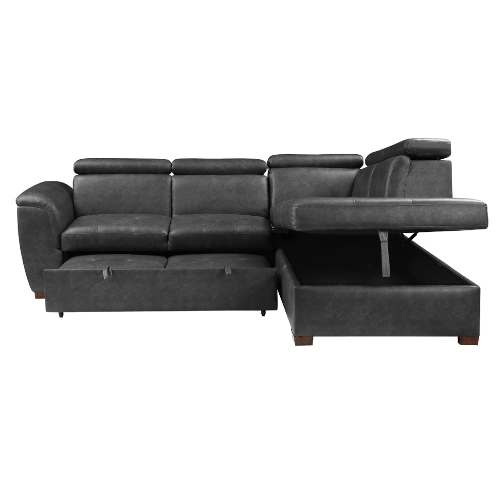 Barre Gray Faux Leather 2-Piece Storage Sleeper Sectional by Homelegance at Eve Furniture