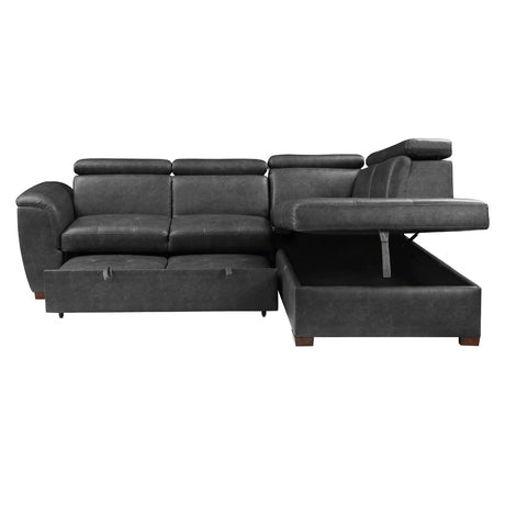 Barre Gray Faux Leather 2-Piece Storage Sleeper Sectional by Homelegance at Eve Furniture