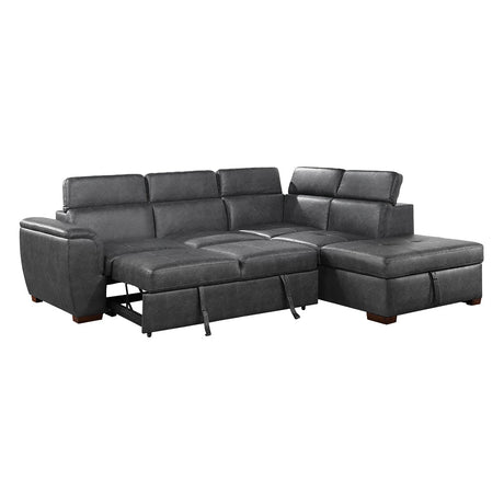 Barre Gray Faux Leather 2-Piece Storage Sleeper Sectional by Homelegance at Eve Furniture