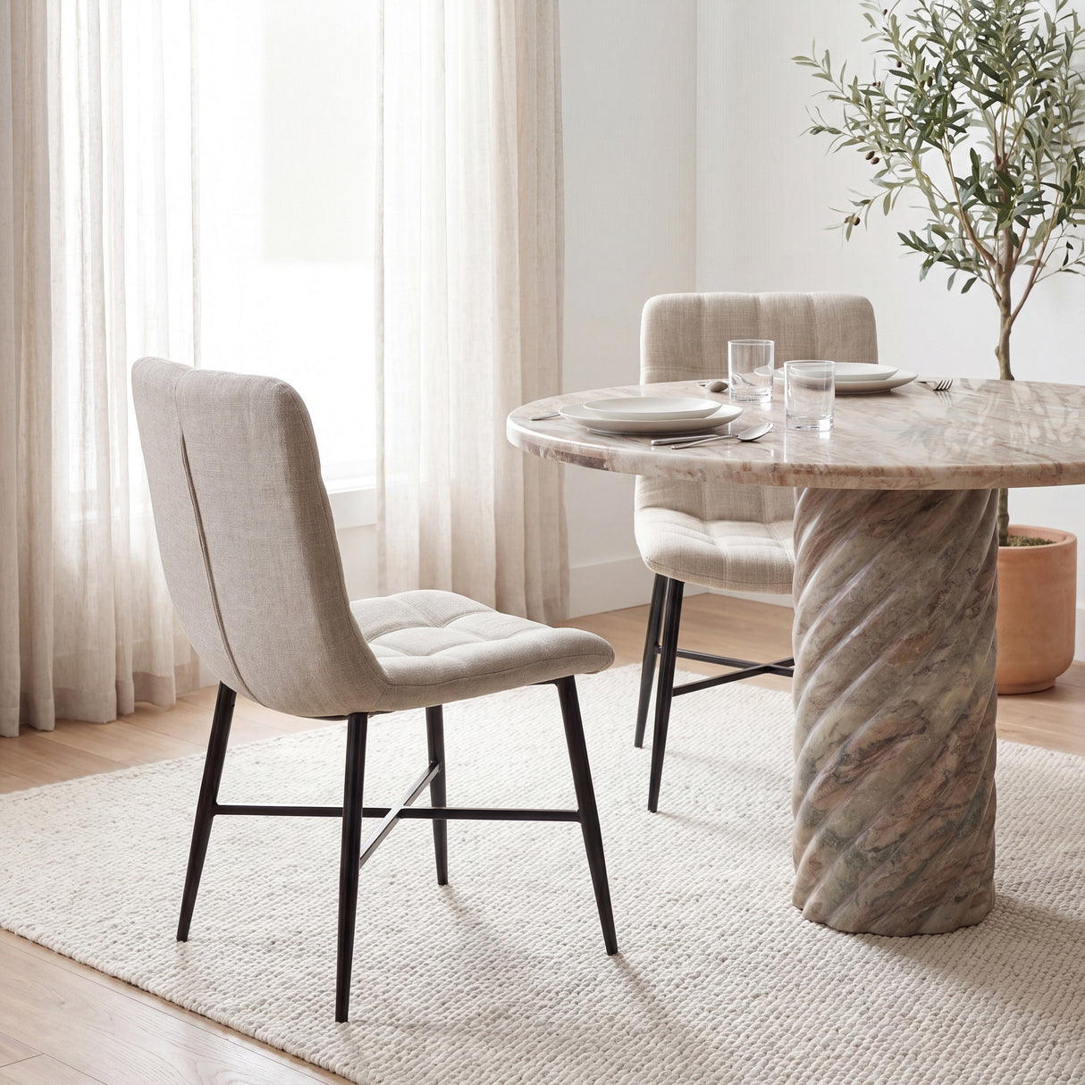 Barrow I Beige Fabric Wrap Black Metal Frame Dining Chair, Set of 2 by Mercana at Eve Furniture