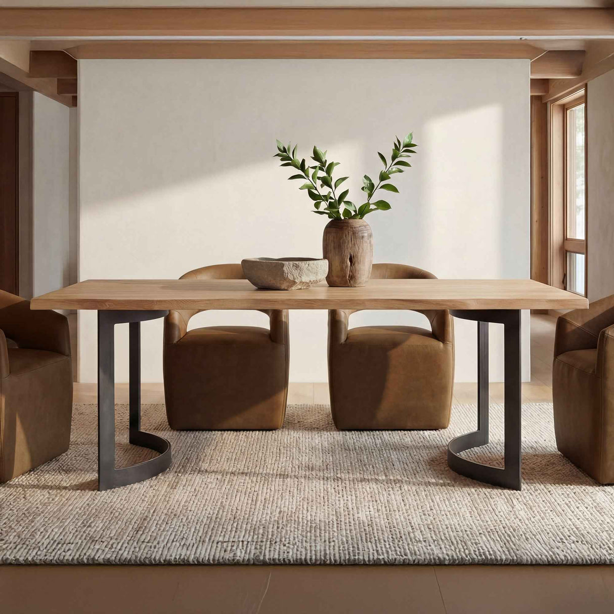Barrow Tan Leather Rolling Dining Chair by Moe's Home at Eve Furniture