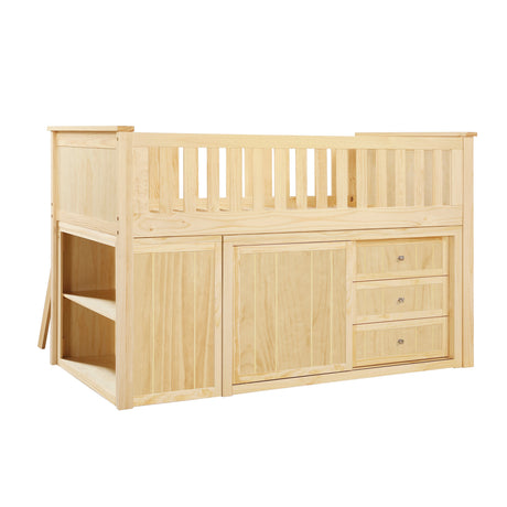 Bartly Natural Pine Low Loft Bunk with Bookcase and 2 Dressers by Homelegance at Eve Furniture