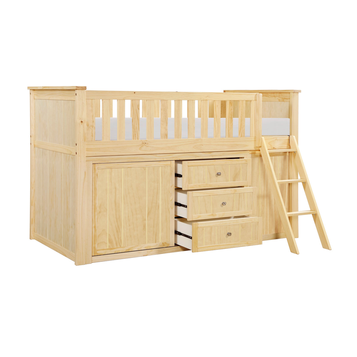 Bartly Natural Pine Low Loft Bunk with Bookcase and 2 Dressers by Homelegance at Eve Furniture