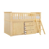 Bartly Natural Pine Low Loft Bunk with Bookcase and 2 Dressers by Homelegance at Eve Furniture