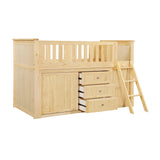 Bartly Natural Pine Low Loft Bunk with Bookcase and 2 Dressers by Homelegance at Eve Furniture