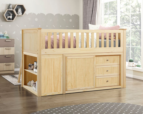 Bartly Natural Pine Low Loft Bunk with Bookcase and 2 Dressers by Homelegance at Eve Furniture