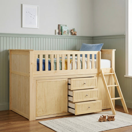 Bartly Natural Pine Low Loft Bunk with Bookcase and 2 Dressers by Homelegance at Eve Furniture