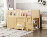 Bartly Natural Pine Low Loft Bunk with Bookcase and 2 Dressers by Homelegance at Eve Furniture