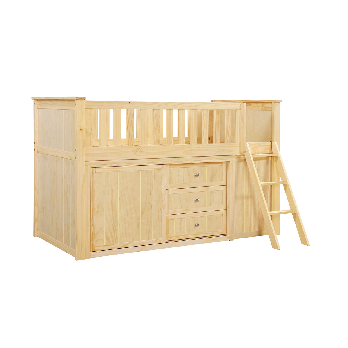 Bartly Natural Pine Low Loft Bunk with Bookcase and 2 Dressers by Homelegance at Eve Furniture