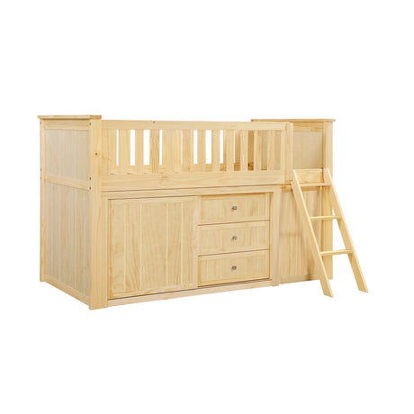 Bartly Natural Pine Low Loft Bunk with Bookcase and 2 Dressers by Homelegance at Eve Furniture