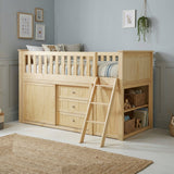 Bartly Natural Pine Low Loft Bunk with Bookcase and 2 Dressers by Homelegance at Eve Furniture