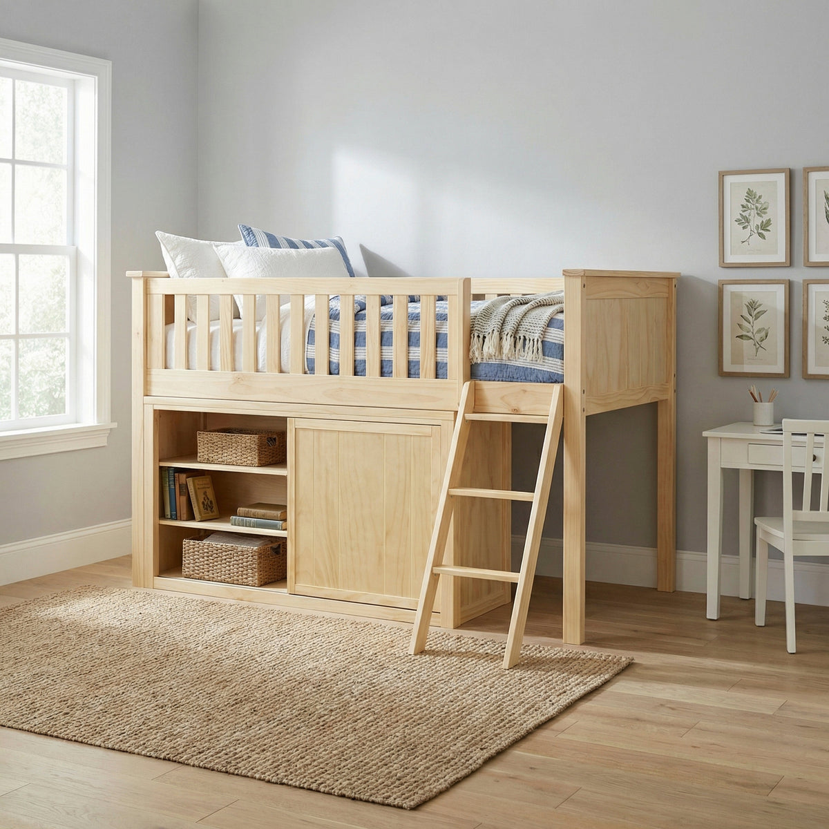 Bartly Natural Pine Low Loft Bunk with Dresser by Homelegance at Eve Furniture