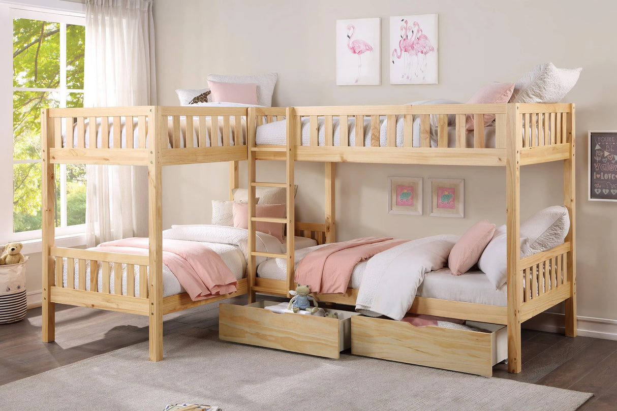 Bartly Pine Corner Bunk Bed with Storage Boxes by Homelegance at Eve Furniture