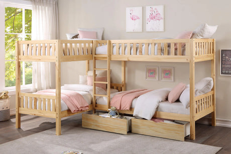Bartly Pine Corner Bunk Bed with Storage Boxes by Homelegance at Eve Furniture