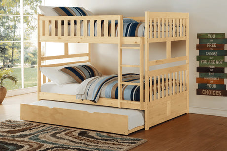 Bartly Pine Full/Full Bunk Bed with Twin Trundle by Homelegance at Eve Furniture