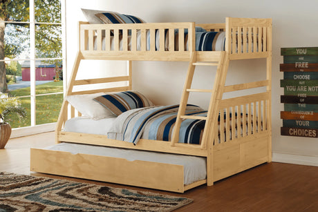 Bartly Pine Twin/Full Bunk Bed with Twin Trundle by Homelegance at Eve Furniture