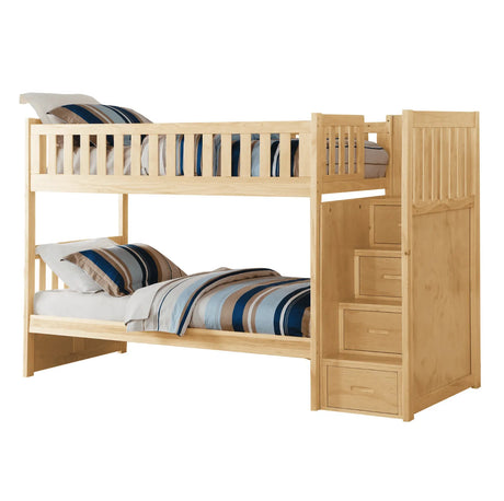 Bartly Pine Twin/Twin Step Bunk Bed with Storage Boxes by Homelegance at Eve Furniture