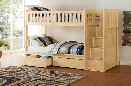 Bartly Pine Twin/Twin Step Bunk Bed with Storage Boxes by Homelegance at Eve Furniture