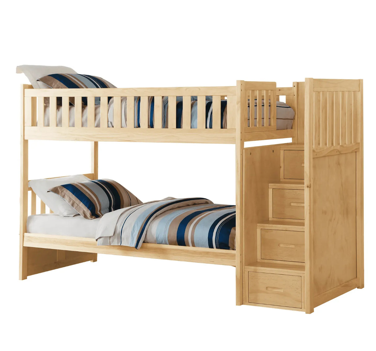 Bartly Pine Twin/Twin Step Bunk Bed with Twin Trundle by Homelegance at Eve Furniture