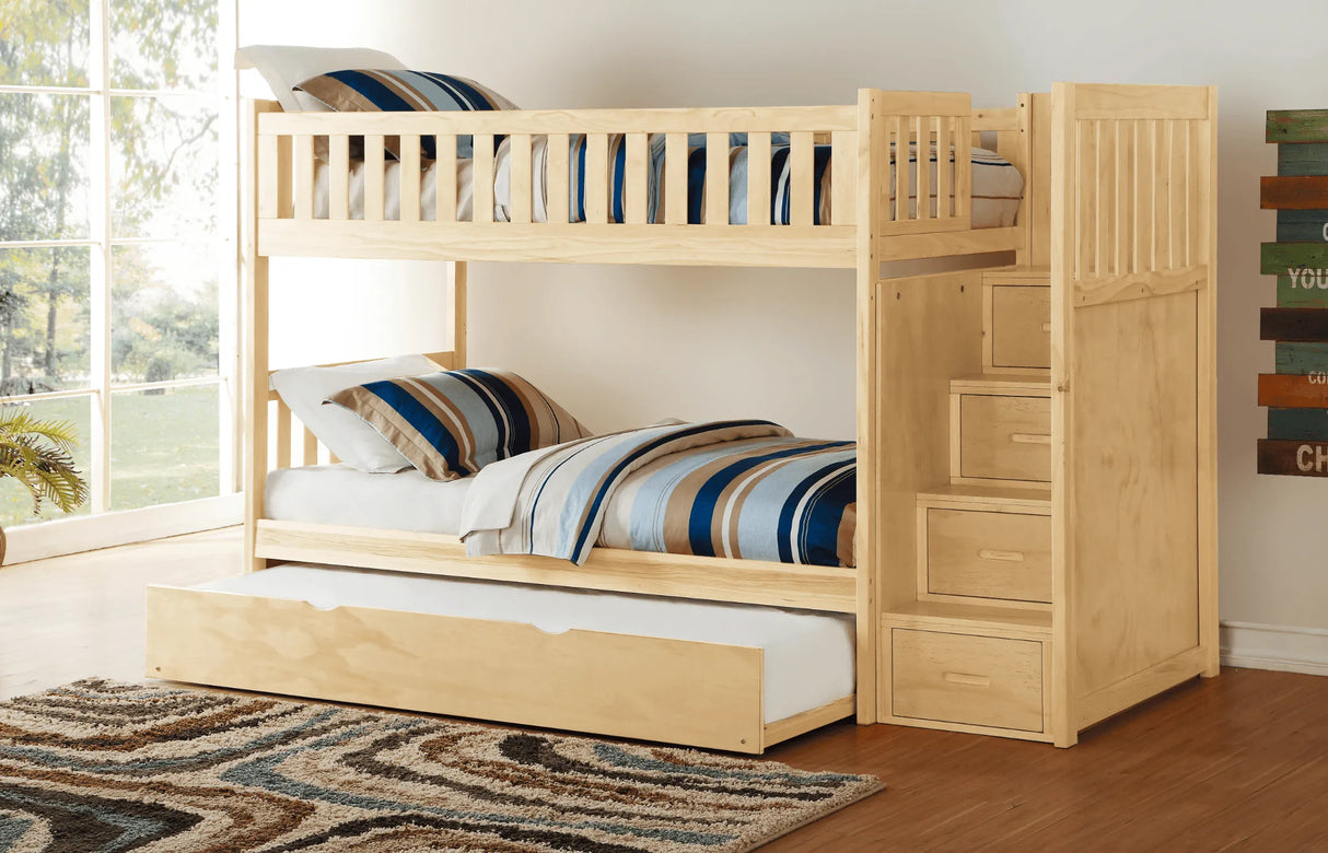 Bartly Pine Twin/Twin Step Bunk Bed with Twin Trundle by Homelegance at Eve Furniture