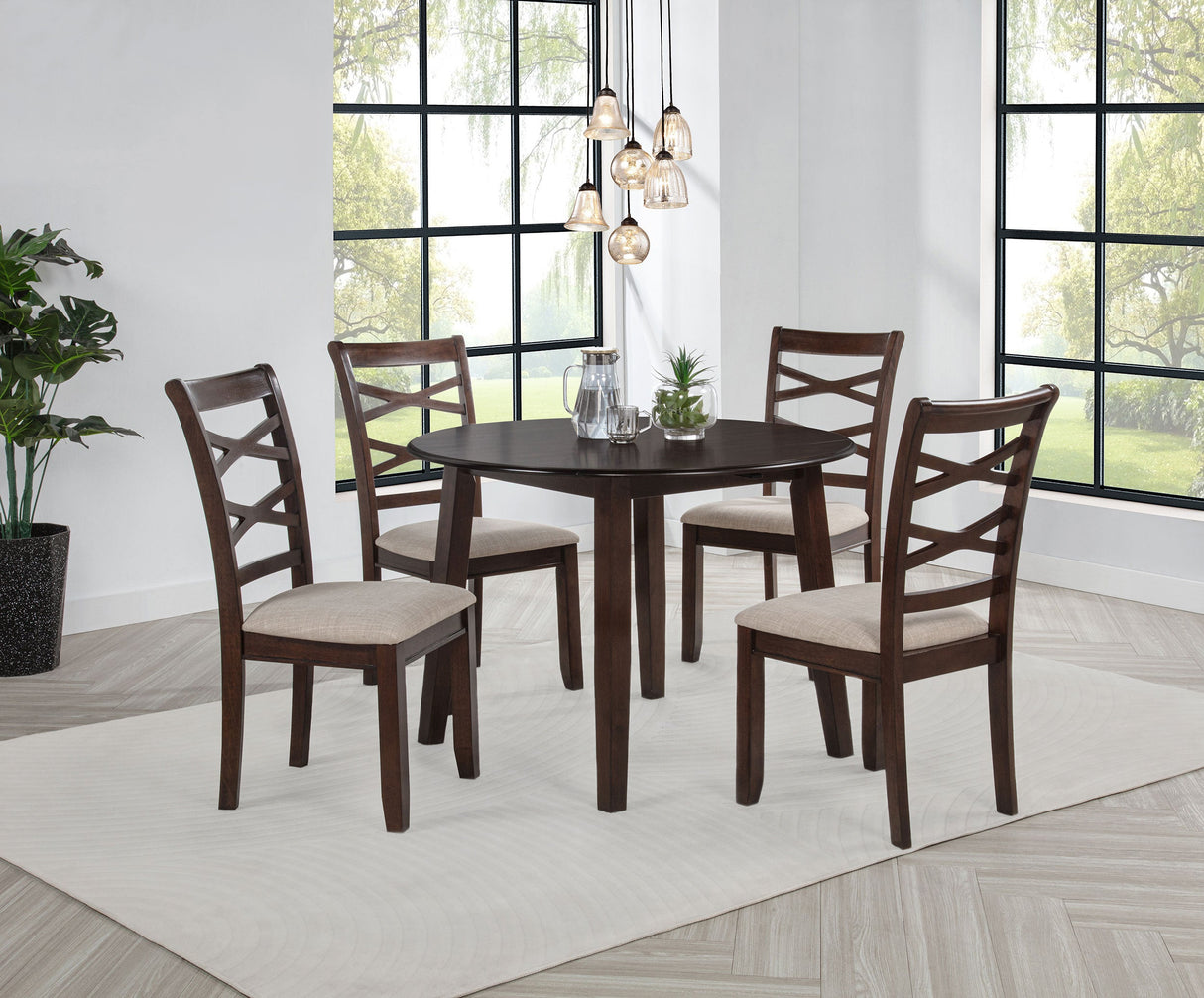 Barton Dark Brown 5-piece Round Wood Dining Table Set by Coaster at Eve Furniture