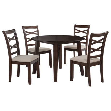 Barton Dark Brown 5-piece Round Wood Dining Table Set by Coaster at Eve Furniture