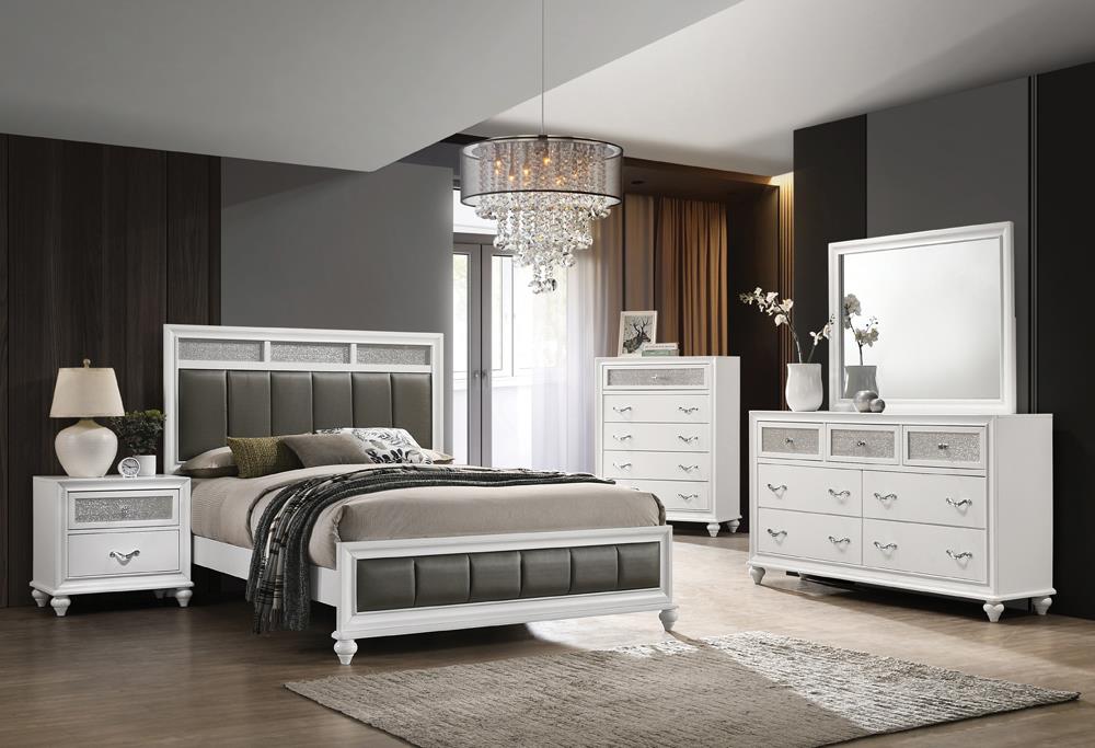 Barzini White 5-Piece California King Panel Bedroom Set